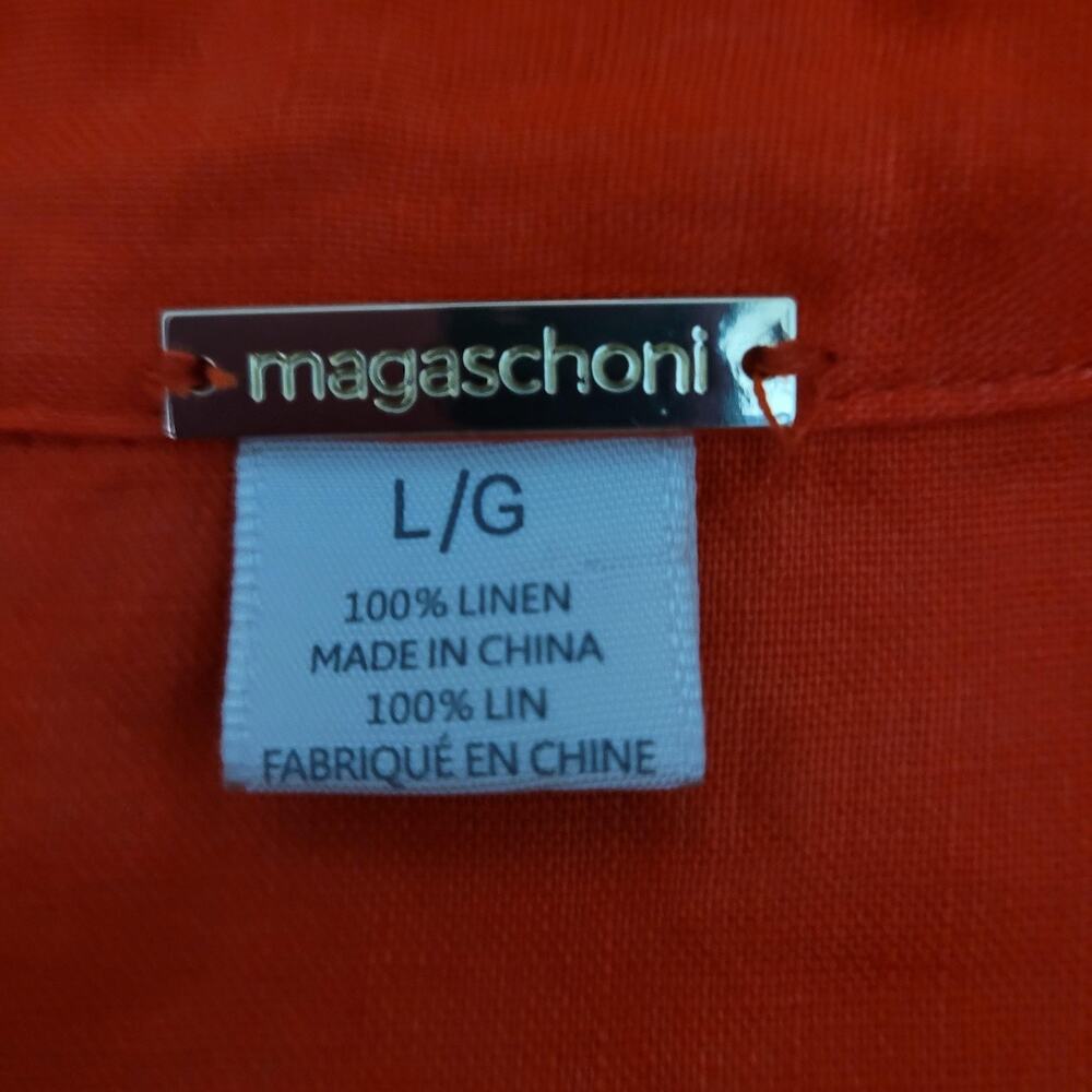 Magaschoni Shirt Top Womens Large Orange Linen Button Up Roll Tab Oversized - Picture 7 of 10